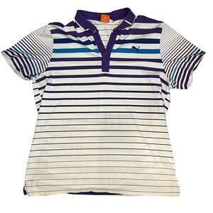 Puma Sport Lifestyle Polo Shirt Size XL Striped White Purple Embroidered Logo